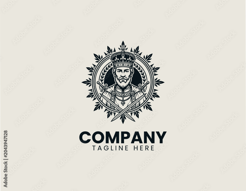 Obraz premium Royal warrior king emblem vector logo illustration on white background