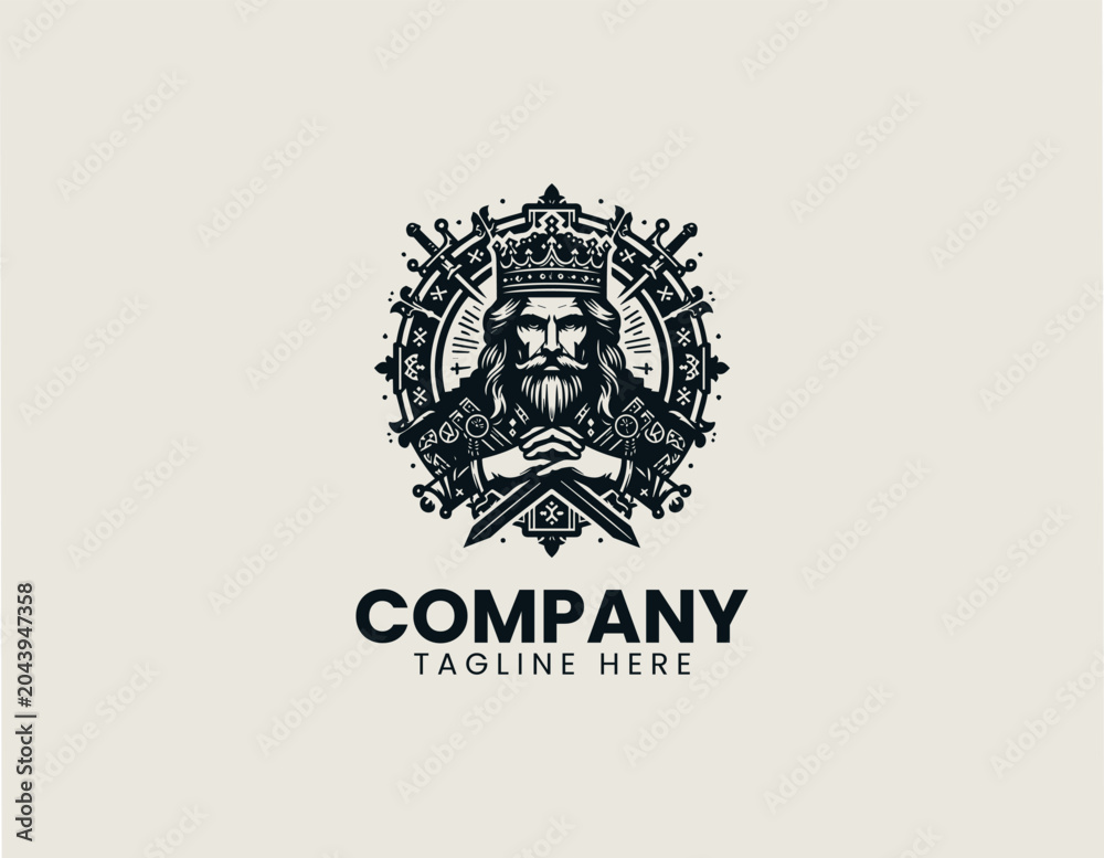 Obraz premium Royal warrior king emblem vector logo illustration on white background