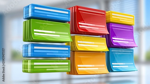 Vibrant Stack of Colorful Paper Notebooks and File Folders on Desk