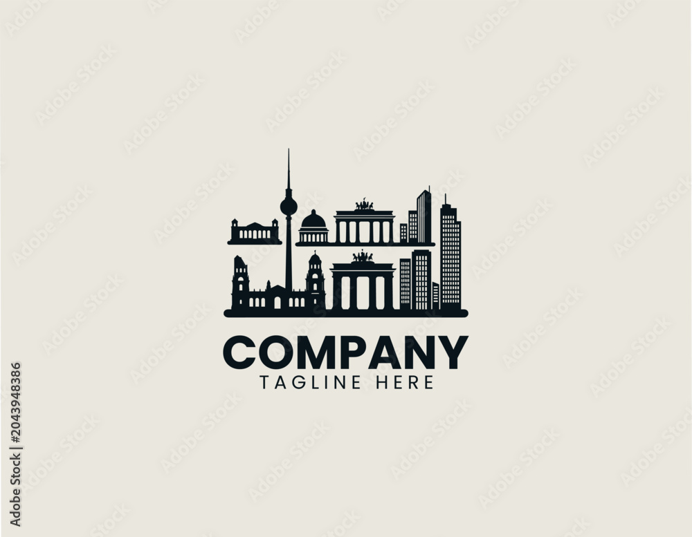 Fototapeta premium Berlin city skyline silhouette in black vector logo illustration style