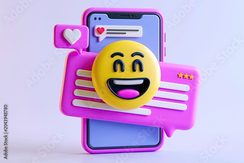 Playful Emoji and Social Media Icons on Smartphone Screen in Bright Colors