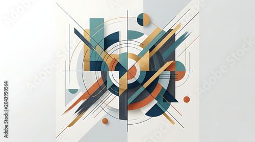 Abstract geometric composition with circular and linear elements