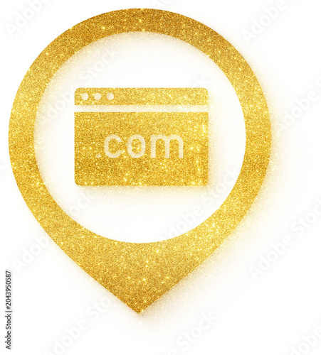 Cuadro en lienzo Gold sparkle location marker website dot com icon glitter texture