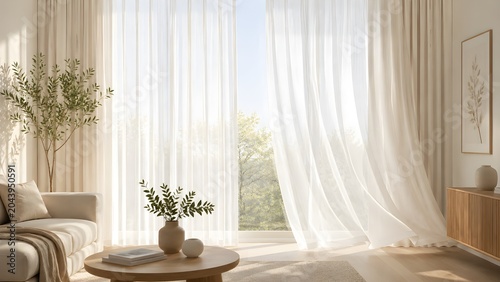 Elegant Sheer Net Curtain Modern Interior Vector