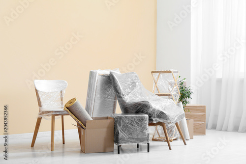 Furniture wrapped in stretc...
