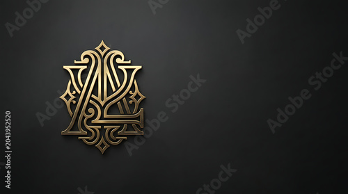 Intricate golden monogram emblem on elegant black background
