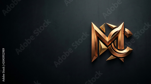 Elegant golden 3d monogram logo on dark background