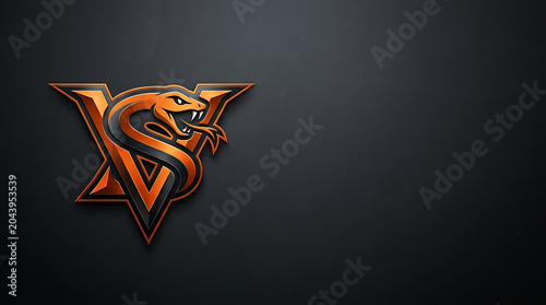 Fierce orange snake mascot logo with letter v on black background