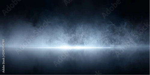 Foto Mysterious Fog on Water: Ethereal mist swirls and dissipates over a dark, reflective surface, creating a serene and atmospheric scene, evoking a sense of calm and mystery
