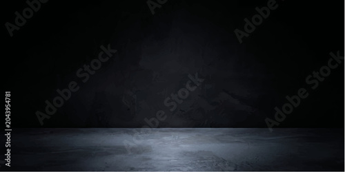 Fotografie Dark Stage Spotlight: A dimly lit stage with a concrete floor, illuminated by a faint spotlight, creating a dramatic and mysterious atmosphere, ideal for presentations or performances