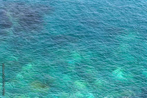 Crystal clear turquoise ocean water with underwater reefs