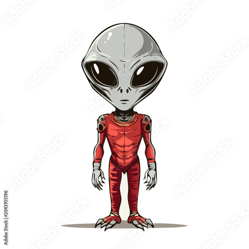 Cartoon alien in a red suit
