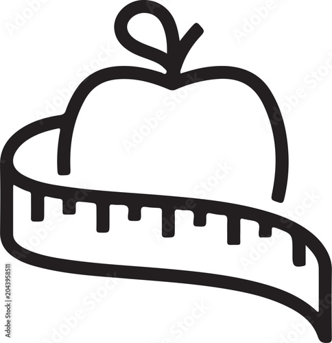 Healthy Diet Apple Measuring Tape Line Icon