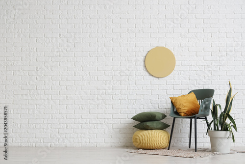 Pouf, chair and cushions ne...