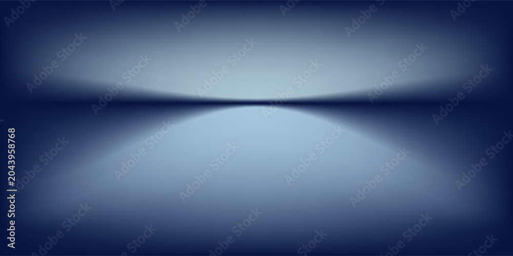 Fototapeta premium Blue and white studio gradient background. Abstract empty room backdrop. 3d vector cool light texture. Luxury neon lights limbo bg. Dark festive color bg. Modern photo studio spotlight glow podium