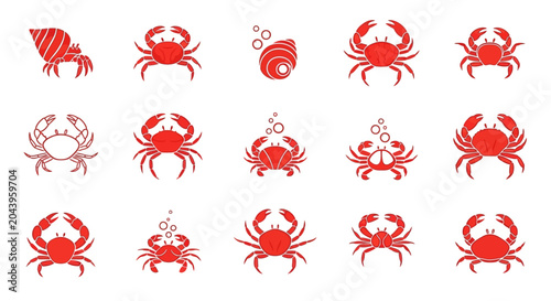 Fotografie Collection of various red crabs.