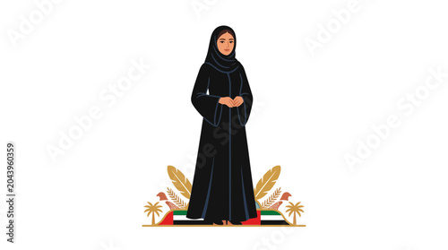 Foto Arab Woman in Abaya, UAE Flag Colors, Islamic Culture