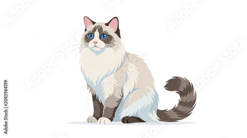 Εκτύπωση καμβά Elegant ragdoll cat vector illustration with blue eyes and fluffy longhair coat