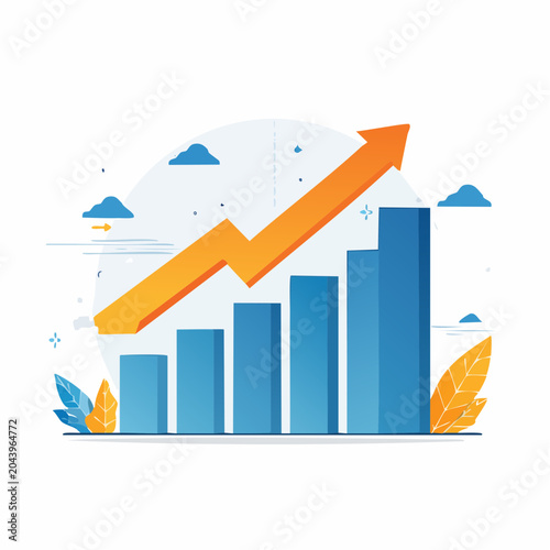 Business finance growth infographic, flat vector style, upward arrow chart, investment concept, modern corporate design