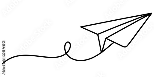 Schilderij op canvas Simple continuous line drawing of a paper plane flying with a swirl trail Vector