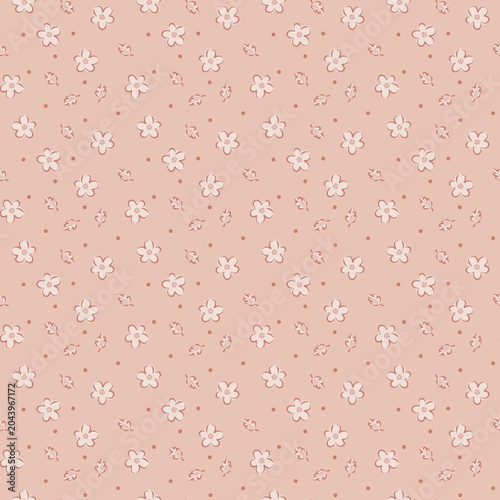 Seamless pink floral pattern with small white flowers on pastel background
