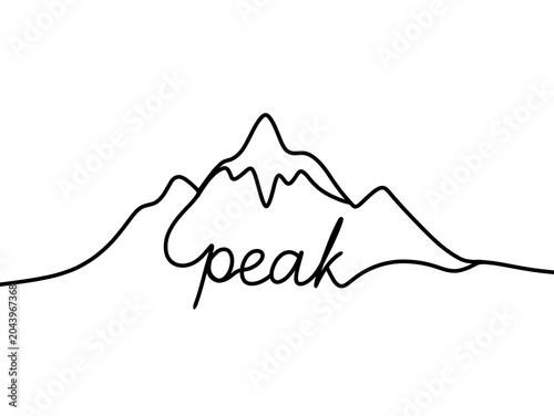 Minimalist mountain peak line art with handwritten text