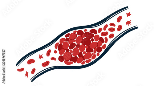 Medical illustration of a blood clot or thrombosis blocking blood flow in an artery. EPS Editable