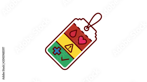Medical triage tag icon showing emergency priority levels with red yellow and green sections. EPS Editable