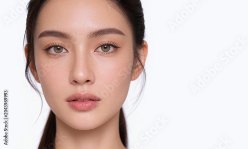 a beautiful asian woman face on white isolate background