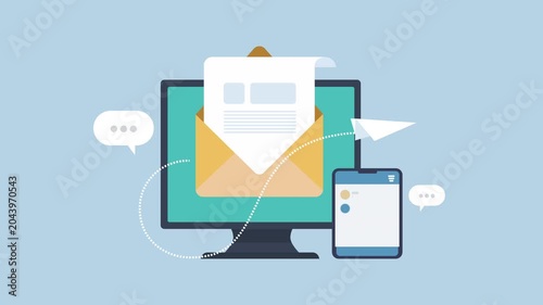 Email marketing, Digital communication, Sending messages, Email app for smartphone concept 2d animation with alpha matte