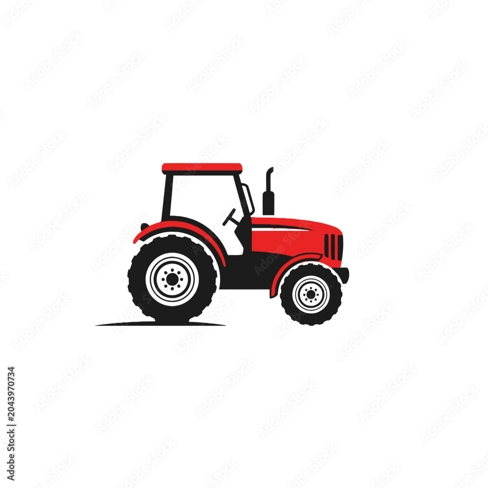 Naklejka premium Red Tractor Vehicle Farm Equipment.