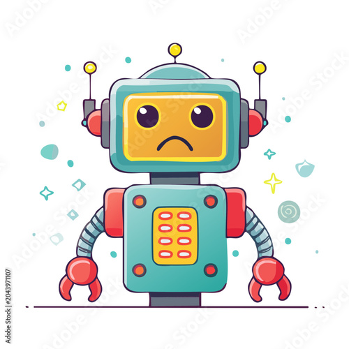 Sad Cartoon Robot Illustration