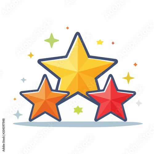 Three Colorful Stars with Sparkles
