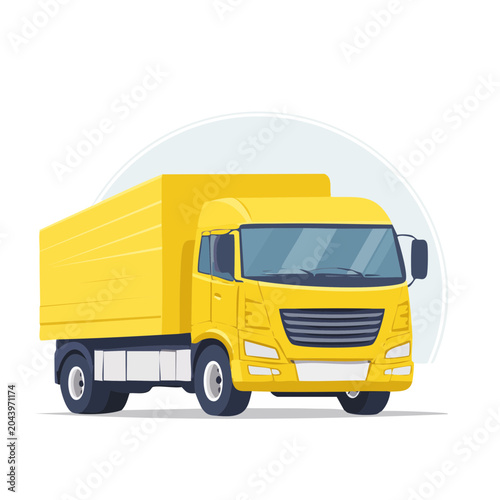 Yellow delivery truck in flat design style
