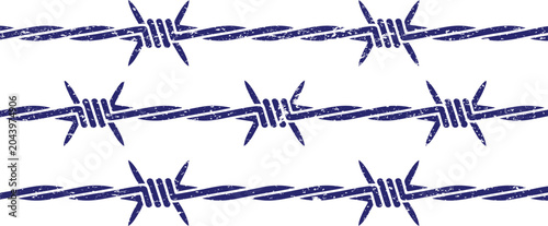 Tableau sur toile Grunge texture Textured blue barbed wire pattern on white background