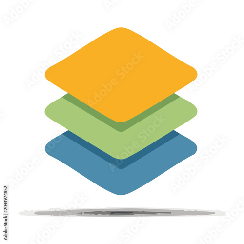 Stack of three colorful flat layers icon