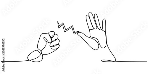 Foto Continuous one line drawing of a clenched fist and a stop hand gesture represent