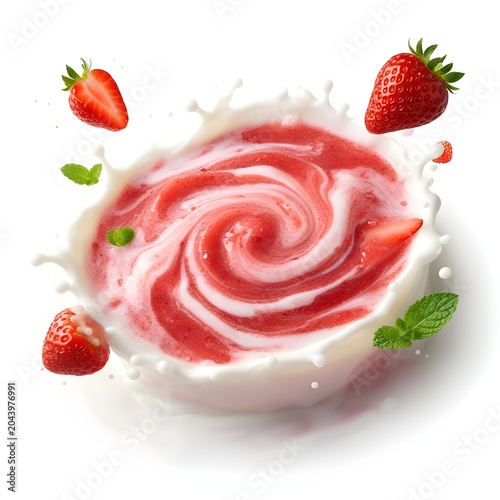 Strawberry Milk Swirl: Abstract Liquid Marble Isolated on White