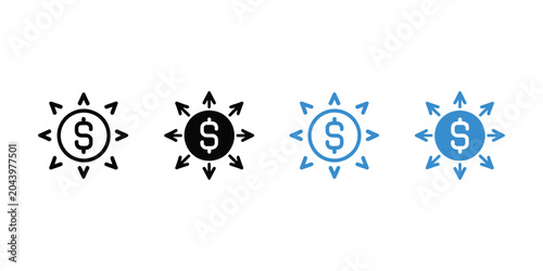 Obraz na plátně Fund Centralization Multiple Style Icon Design Vector Featuring Coin and Inward
