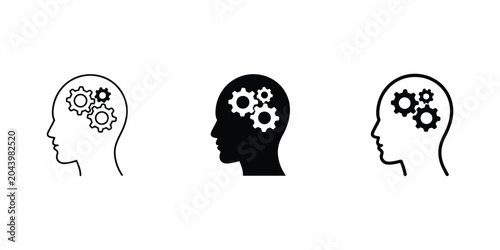Foto Human Head Thinking with Gears Logic and Process Icon Set Representing Mind Reas