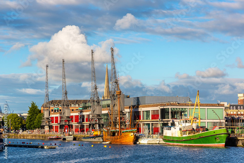 Bild auf Leinwand Historic harbour cargo cranes on Bristol Harbour in Bristol, England, UK