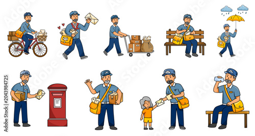 Billede på lærred mail carrier delivering letters in different weather bundle set