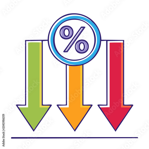 Percentage sign with downward arrows indicating a trend