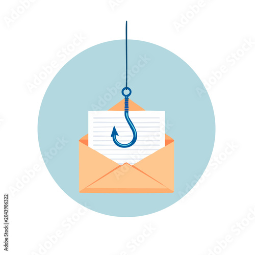 Phishing hook in envelope with letter illustration