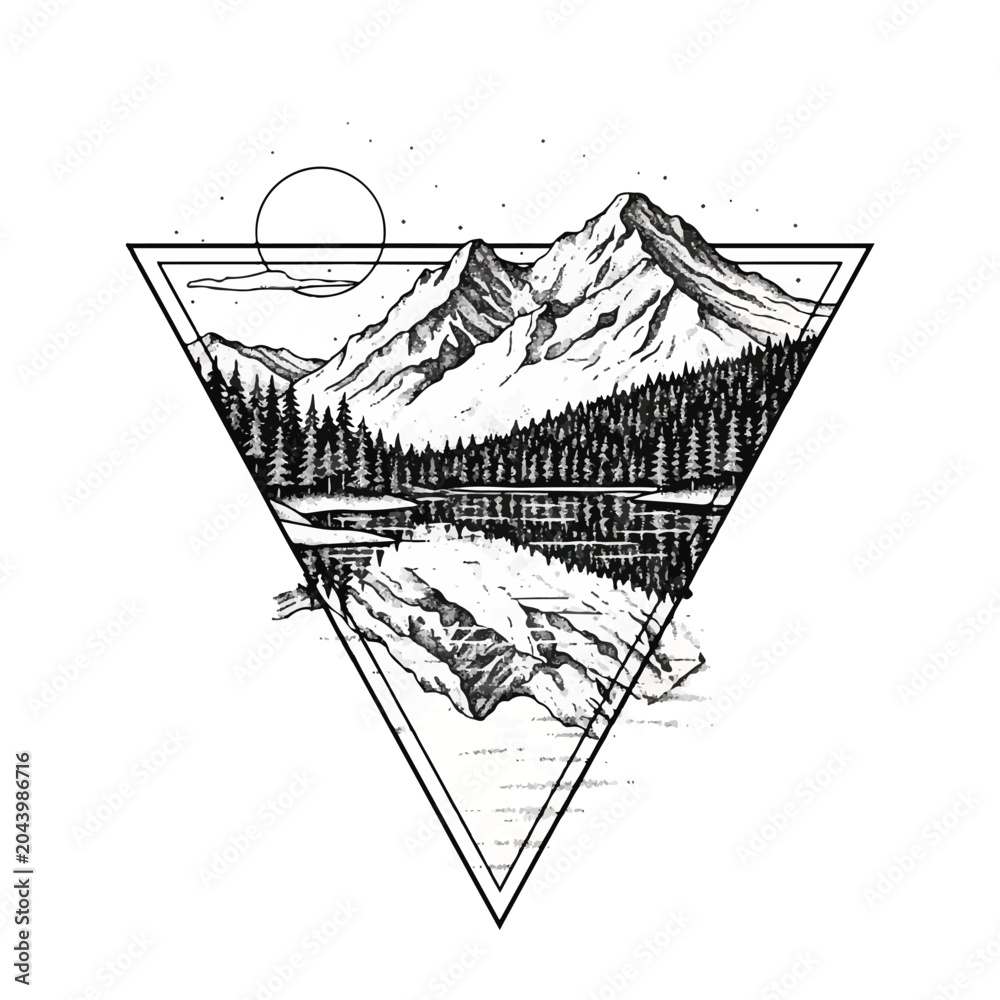 Obraz premium Black and white mountain landscape triangle 1.