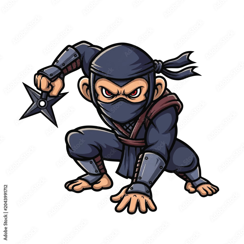 Obraz premium Cartoon ninja character with shuriken.