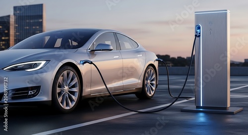 Modern Electric Vehicle Charging at City Parking Station