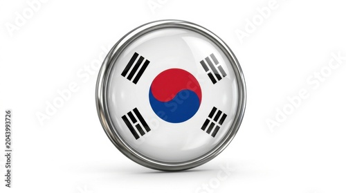 South korea round flag button icon on white background with national, background