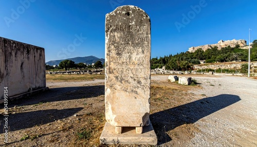 Weathered Ancient Greek Stone Stele with Monumental Inscription