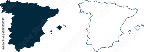 Foto Spain country map in dark blue and white outline on transparent background